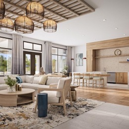 a clubroom with tables and chairs