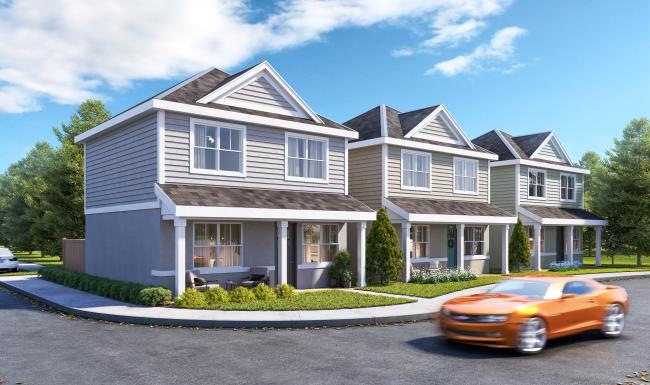 a car parked in front of a house